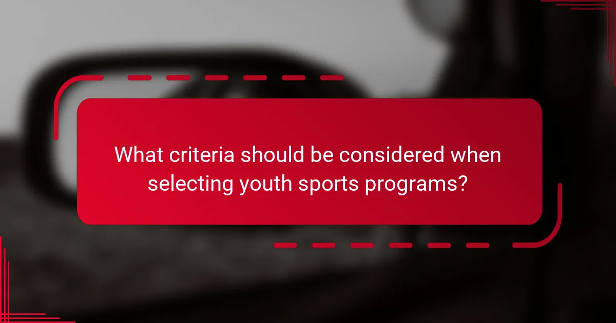 What criteria should be considered when selecting youth sports programs?